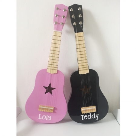 Personalised Monochrome Handmade Wooden Toy Guitar - BLACK