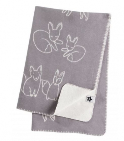 Grey Jacquard Knit Fox Baby Blanket