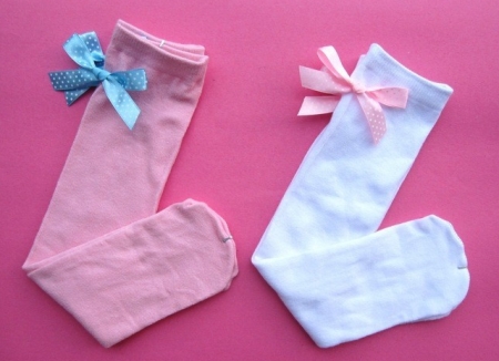 BOW KNEE HIGH SOCKS (Pink + White)