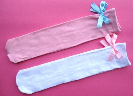 BOW KNEE HIGH SOCKS (Pink + White)