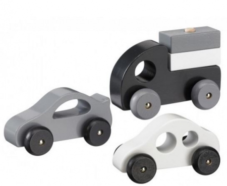 MONOCHROME WOODEN CARS WITH STACKING LORRY